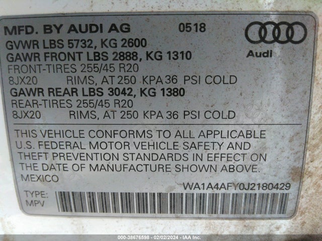 WA1A4AFY0J2180429 Audi Sq5 3.0t Premium Plus