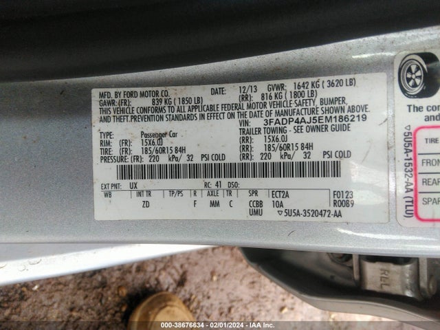 2014 FORD FIESTA S VIN: 3FADP4AJ5EM186219