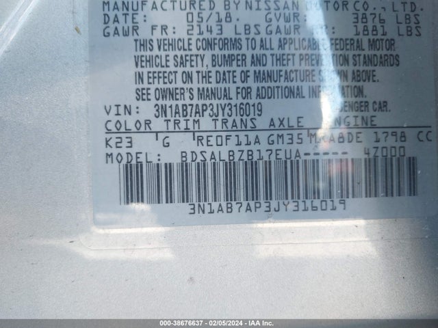 Nissan SENTRA S 2018 3N1AB7AP3JY316019 Image 9