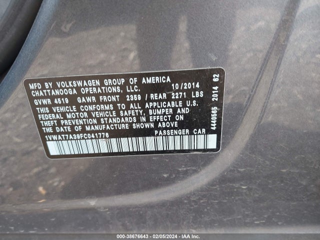 Volkswagen Passat 1.8t Wolfsburg Edition 2015 1VWAT7A39FC041776 Image 9