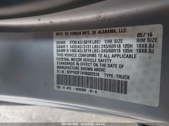 Honda Ridgeline Rtl-e 2017 5FPYK3F74HB002518 Image 9