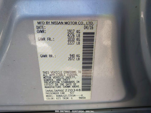 Nissan Altima 2.5 S 2016 1N4AL3APXGC220348 Image 9