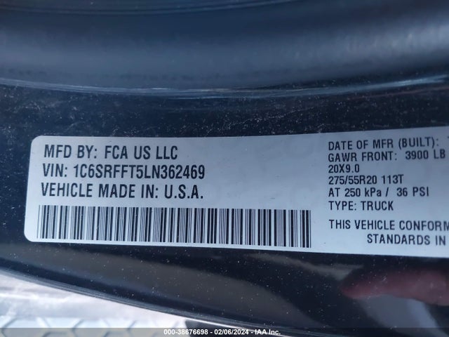 RAM 1500 Big Horn  4x4 5'7 Box 2020 1C6SRFFT5LN362469 Image 9