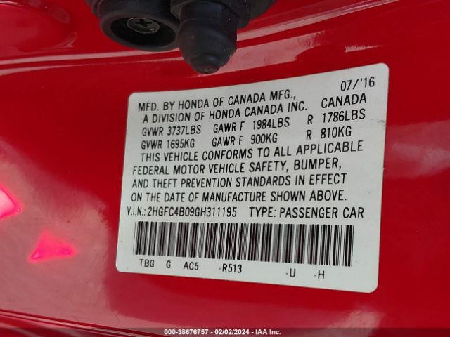 2HGFC4B09GH311195 Honda Civic Lx-p