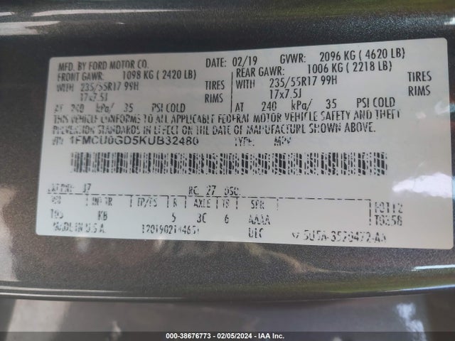 Ford ESCAPE SE 2019 1FMCU0GD5KUB32480 Image 9