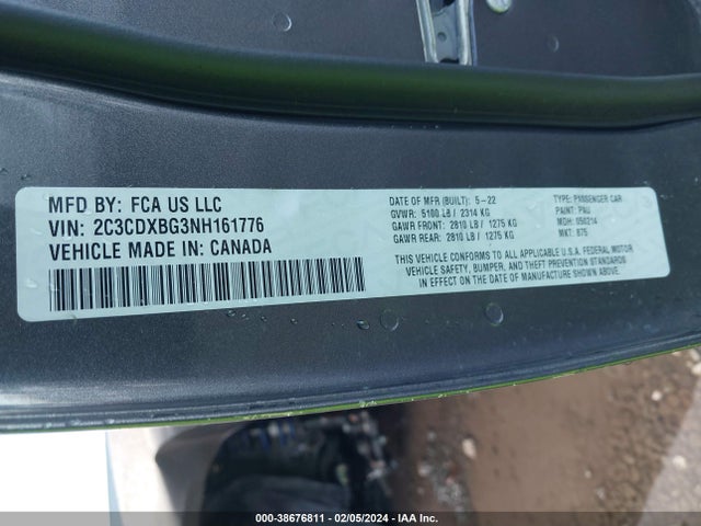Dodge Charger Sxt Rwd 2022 2C3CDXBG3NH161776 Image 9