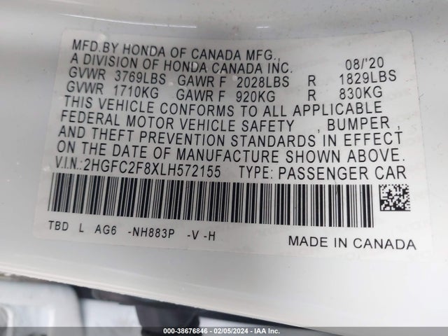 Honda Civic Sport 2020 2HGFC2F8XLH572155 Image 9