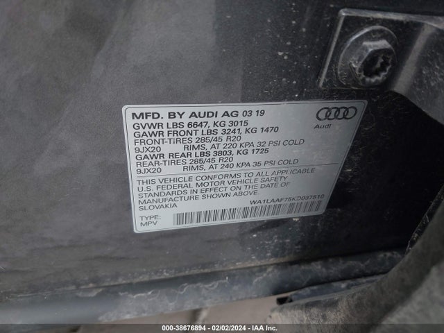 Audi Q7 55 Premium/55 Se Premium 2019 WA1LAAF75KD037510 Image 9