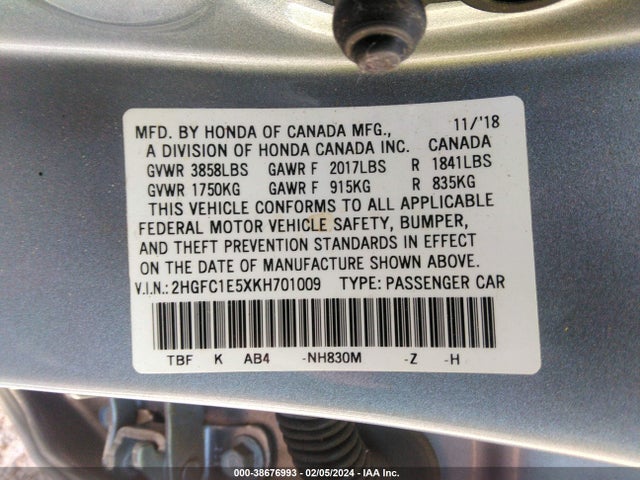 Honda CIVIC SI 2019 2HGFC1E5XKH701009 Image 9