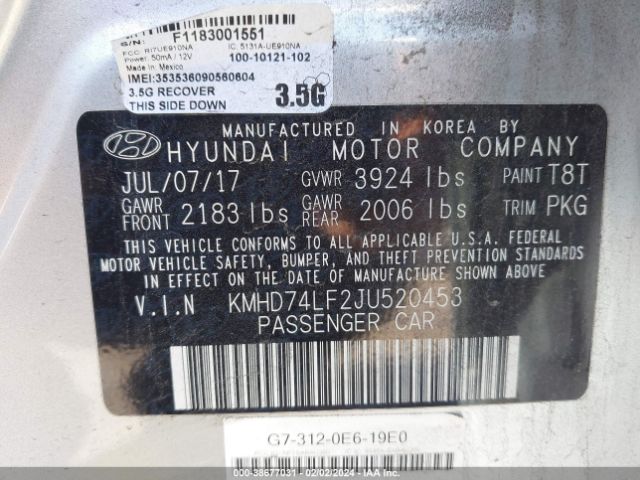 KMHD74LF2JU520453 Hyundai ELANTRA SE