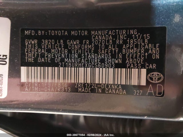 Toyota COROLLA LE 2016 2T1BURHEXGC560903 Image 9