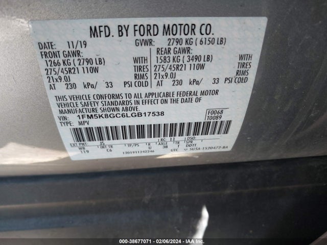 Ford Explorer St 2020 1FM5K8GC6LGB17538 Image 9