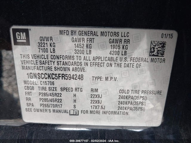 Chevrolet Tahoe Ltz 2015 1GNSCCKC5FR594248 Image 9