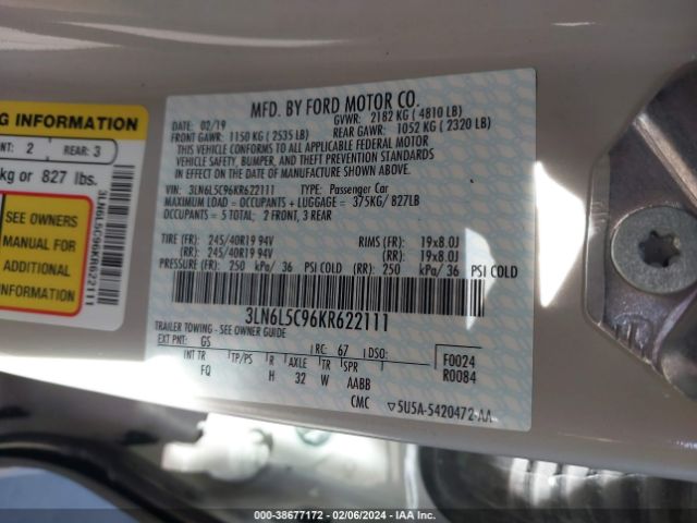 3LN6L5C96KR622111 Lincoln Mkz Reserve I