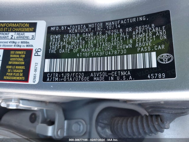 Toyota CAMRY LE 2015 4T1BF1FK9FU478730 Image 9