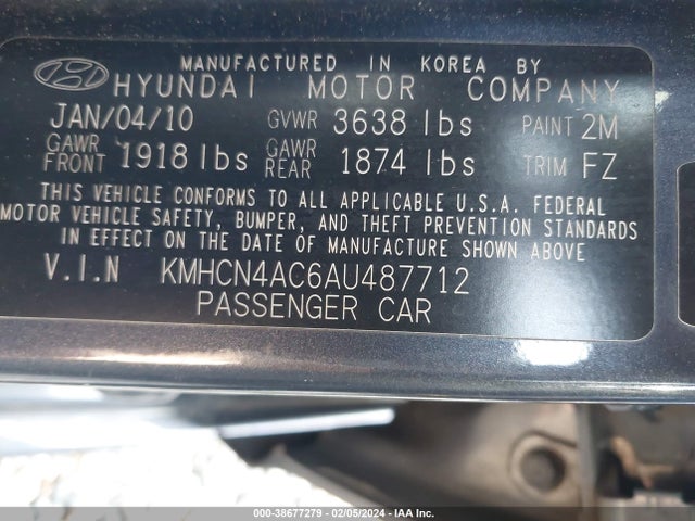 2010 HYUNDAI ACCENT GLS VIN: KMHCN4AC6AU487712