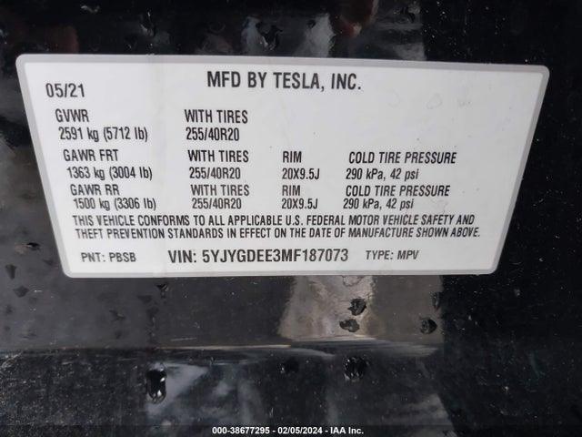 5YJYGDEE3MF187073 Tesla Model Y Long Range Dual Motor All-wheel Drive