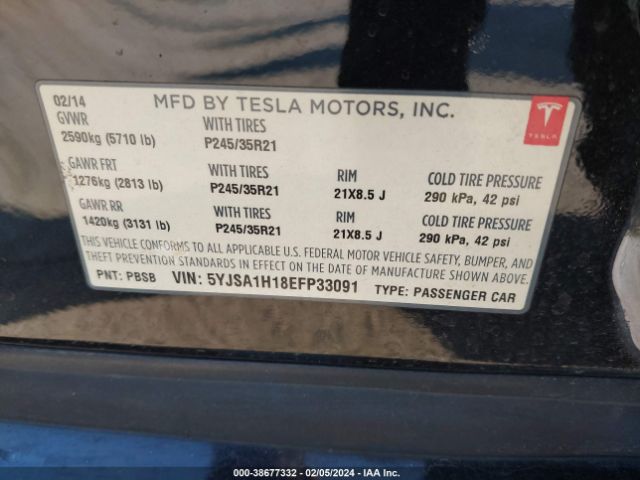 5YJSA1H18EFP33091 Tesla Model S P85