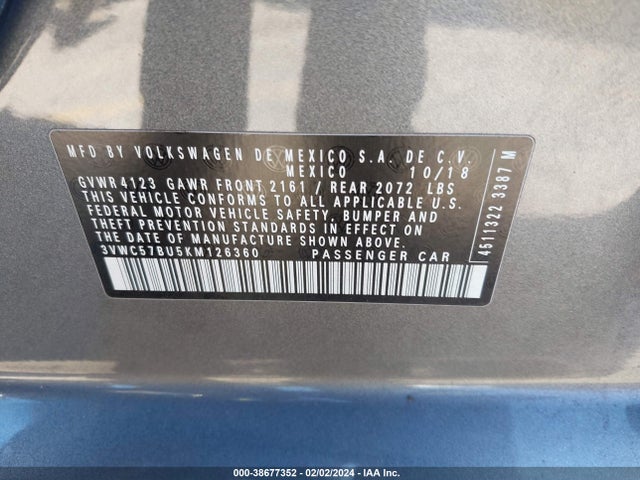 3VWC57BU5KM126360 Volkswagen Jetta 1.4t R-line/1.4t S/1.4t Se