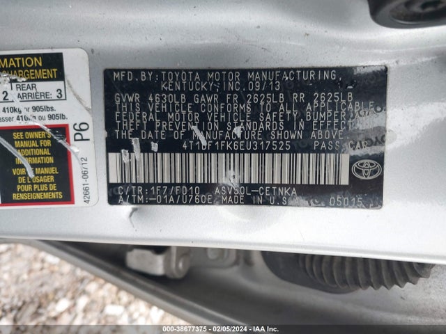 2014 TOYOTA CAMRY LE VIN: 4T1BF1FK6EU317525