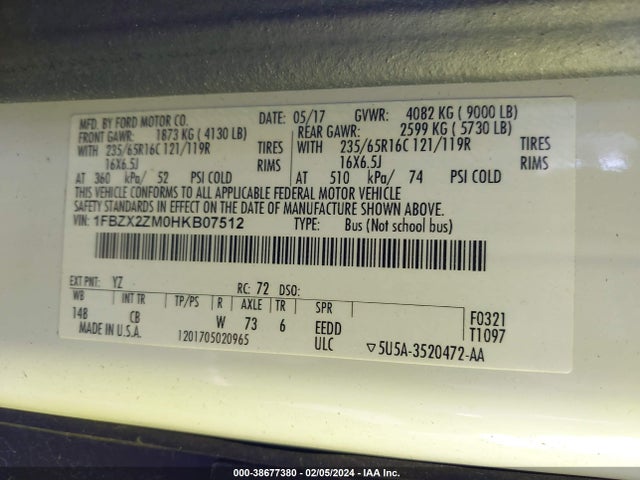Ford Transit-350 Xlt 2017 1FBZX2ZM0HKB07512 Image 9
