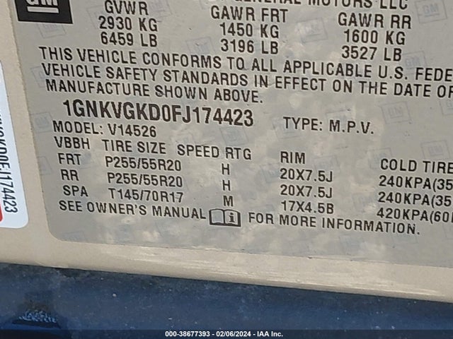 Chevrolet Traverse 1lt 2015 1GNKVGKD0FJ174423 Image 9