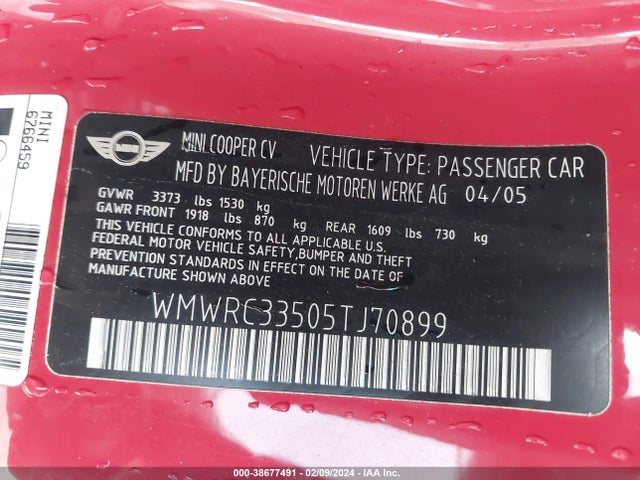 2005 MINI COOPER WMWRC33505TJ70899 Photo 8