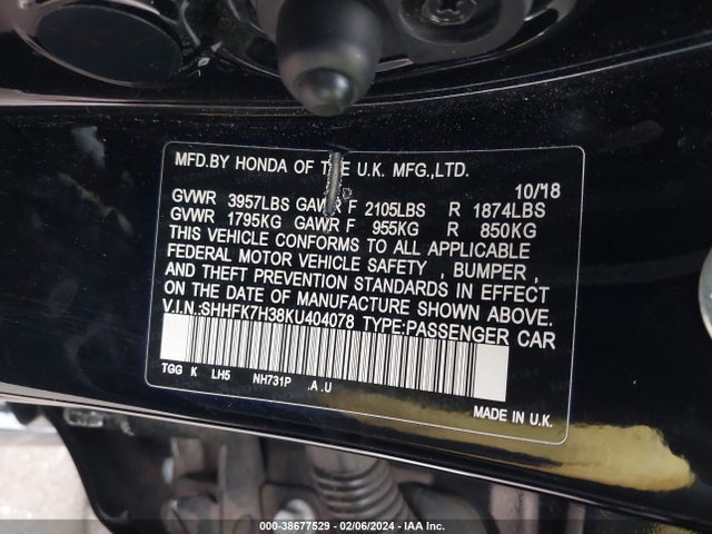 Honda Civic Lx 2019 SHHFK7H38KU404078 Image 9