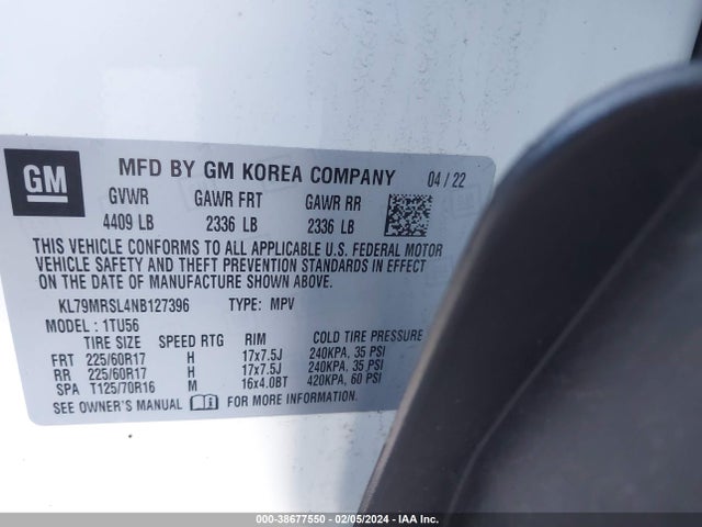Chevrolet Trailblazer Awd Lt 2022 KL79MRSL4NB127396 Image 9