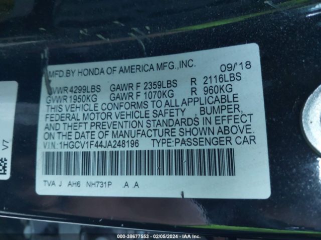 1HGCV1F44JA248196 Honda ACCORD EX