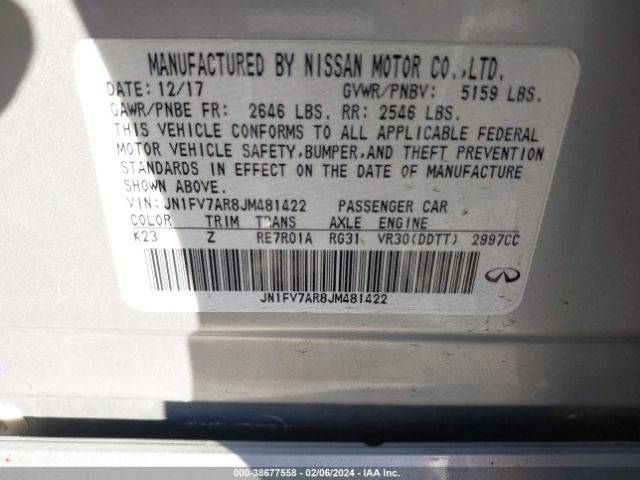 JN1FV7AR8JM481422 Infiniti Q50 3.0t Red Sport 400