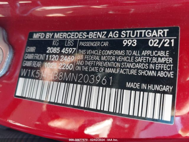 W1K5J4HB8MN203961 Mercedes-Benz CLA 250 4MATIC