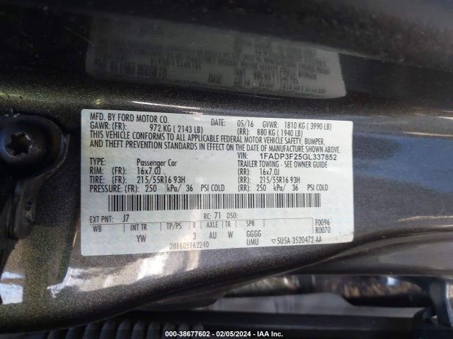 1FADP3F25GL337852 Ford FOCUS SE