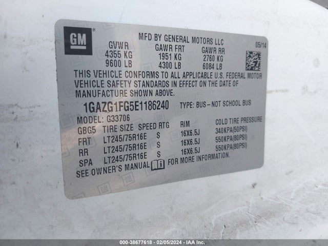 Chevrolet Express 3500 Lt 2014 1GAZG1FG5E1186240 Image 9
