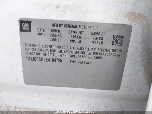 Chevrolet Sonic Lt Auto 2014 1G1JC6SH2E4104726 Image 9