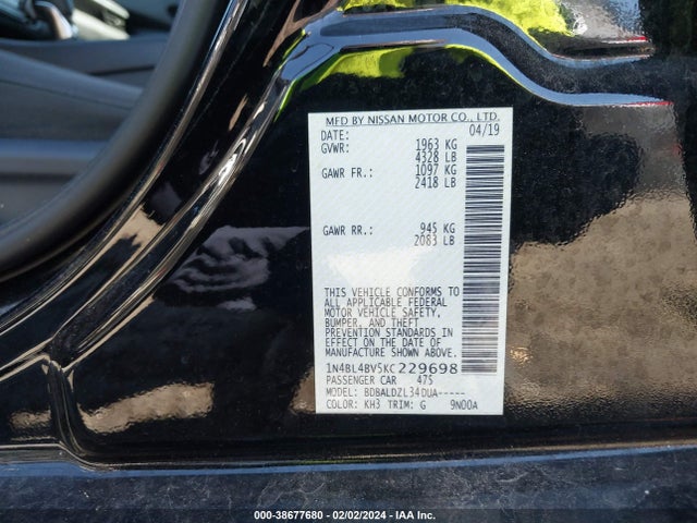 Nissan ALTIMA S 2019 1N4BL4BV5KC229698 Image 9