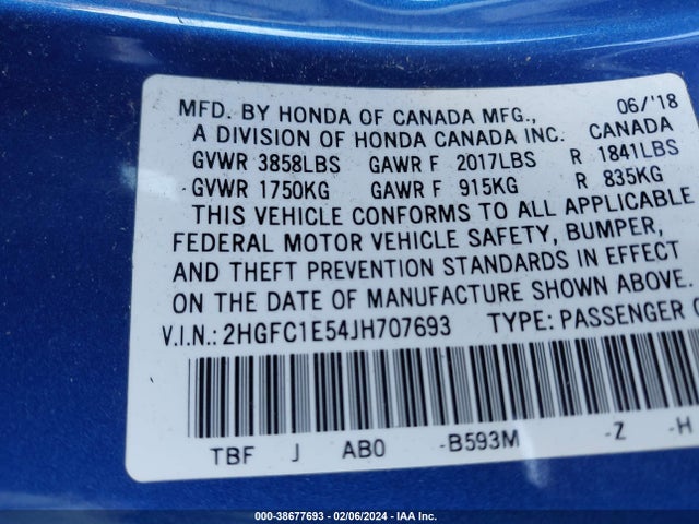 Honda CIVIC SI 2018 2HGFC1E54JH707693 Image 9