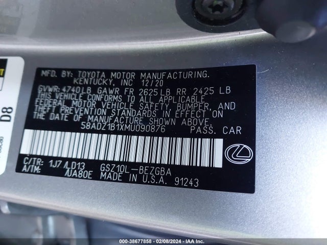 58ADZ1B1XMU090876 Lexus ES 350