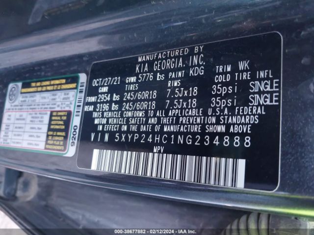 5XYP24HC1NG234888 KIA Telluride Lx
