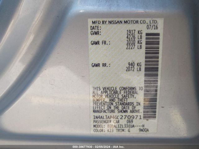 1N4AL3AP4GC270971 Nissan Altima 2.5 Sv