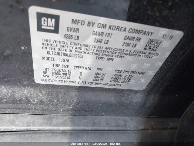 Chevrolet Trax Fwd Ls 2020 KL7CJKSB5LB092765 Image 9