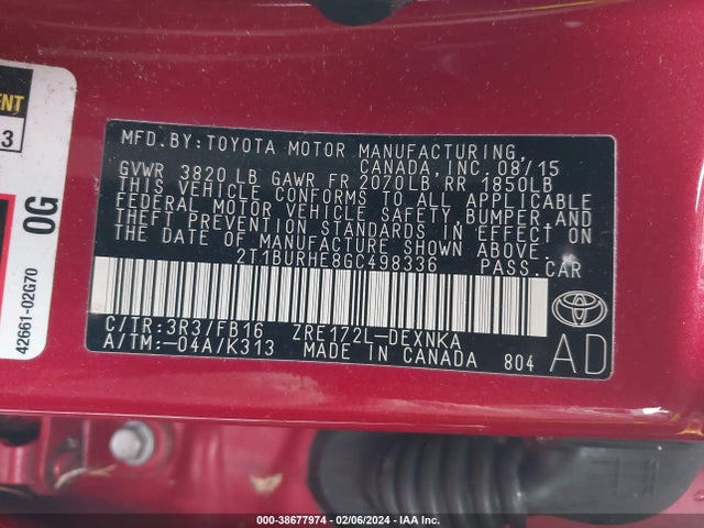 Toyota COROLLA LE 2016 2T1BURHE8GC498336 Image 9