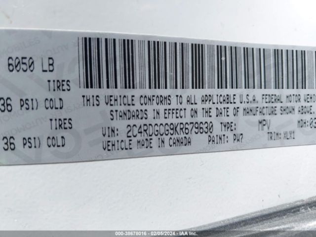2019 DODGE GRAND CARAVAN 2C4RDGCG9KR679630 Photo 8