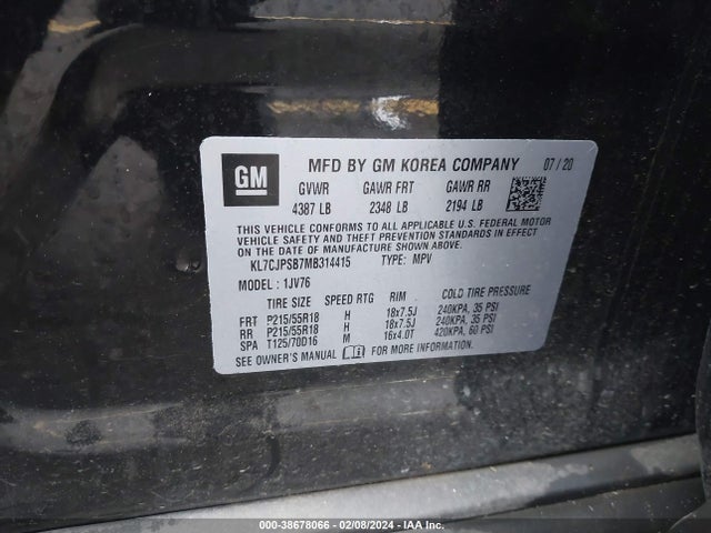 Chevrolet Trax Awd Lt 2021 KL7CJPSB7MB314415 Image 9