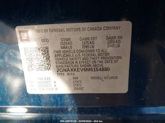 2GNAXKEV6M6154880 Chevrolet Equinox Fwd Lt