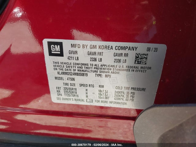 KL4MMDS24MB050819 Buick Encore Gx Fwd Select
