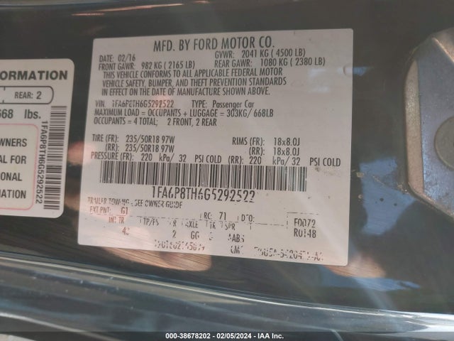 Ford Mustang Ecoboost 2016 1FA6P8TH6G5292522 Image 9