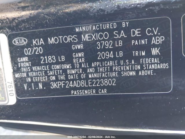 3KPF24AD8LE223802 KIA Forte Lxs