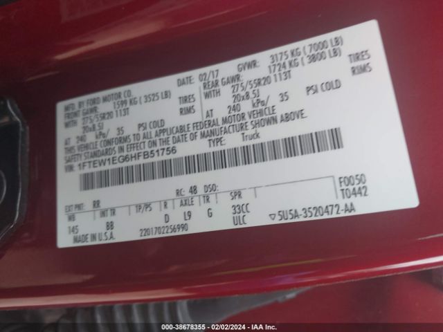 1FTEW1EG6HFB51756 Ford F-150 Platinum