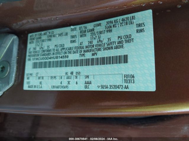 1FMCU0GD4HUB14559 Ford ESCAPE SE